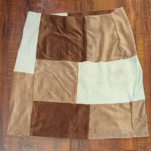 Derek Heart Patchwork Mini Skirt - Brown and Cream
